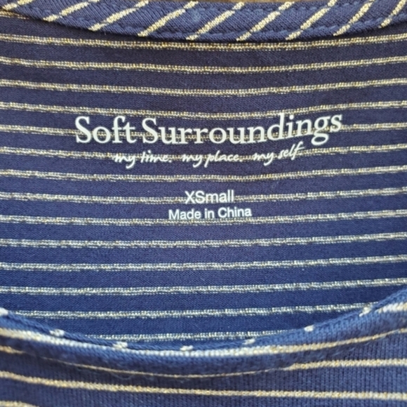 Soft Surrounding Navy Striped Tank Top XS Swing Metallic Gold Stripes - Picture 5 of 7